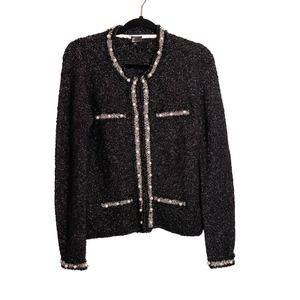 Love Token Wool Blend Black and Silver Metallic Pearl Cardigan Sweater Small
